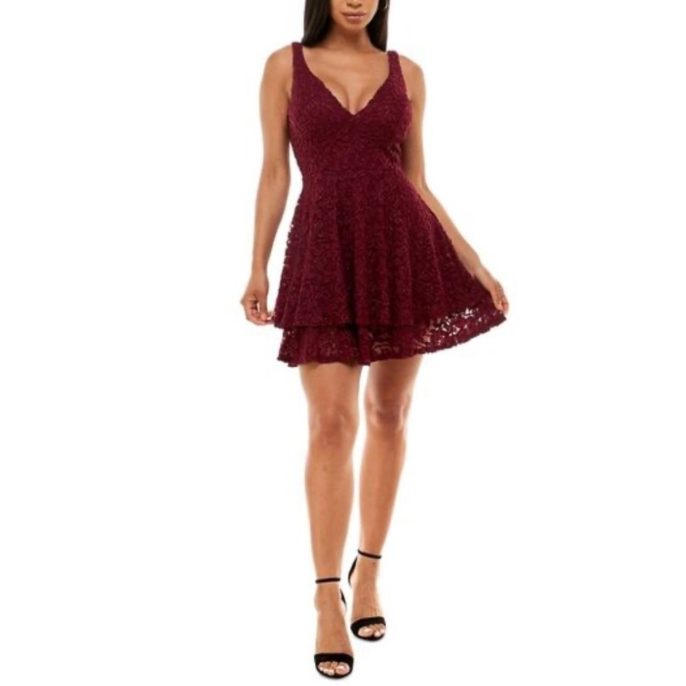 NWT Emerald Sundae Burgundy Lace V-Neck Mini Dress L